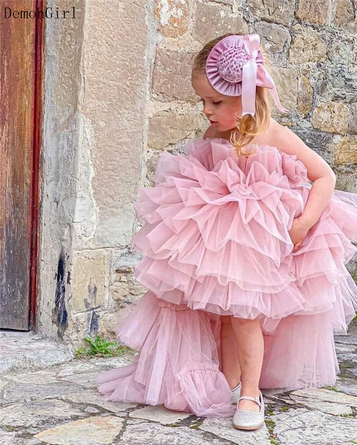 Puffy Pink Tulle High Low Baby Girls Dress Birthday Gown Flower Girl Dress for Wedding Kids Clothes Photoshoot AliExpress