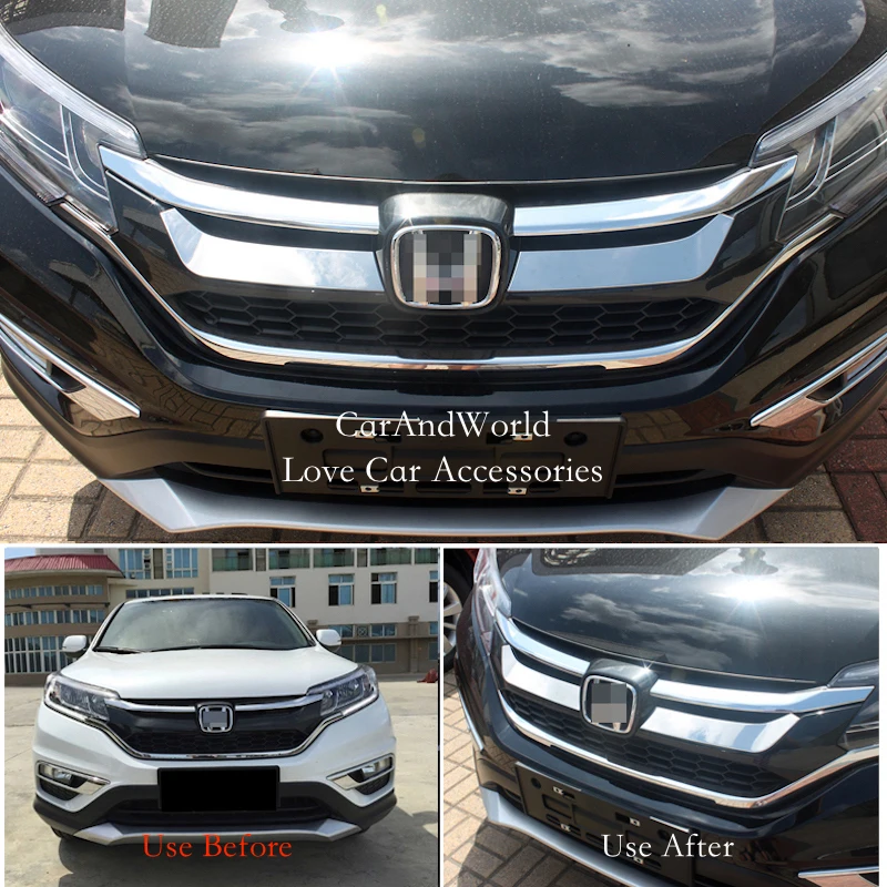 For Honda CRV CR-V 2015 2016 Stainless Steel Front Grid Grille Frame Trims Bumper Refit Cover Car Moulding Garnish Accessories