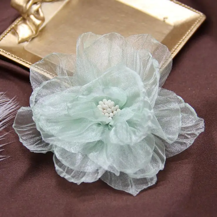 5PCS 9CM handgemachte Chiffon DIY Kleidung Schuhe Hüte Blumen Haarnadel Schmuck Zubehör Stoff Corsage – Detail 11