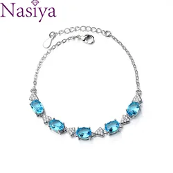 Blue Topaz Bracelet Created Aquamarine S925 Silver Charm bracelets Party Anniversary Gifts Fashion Jewelry