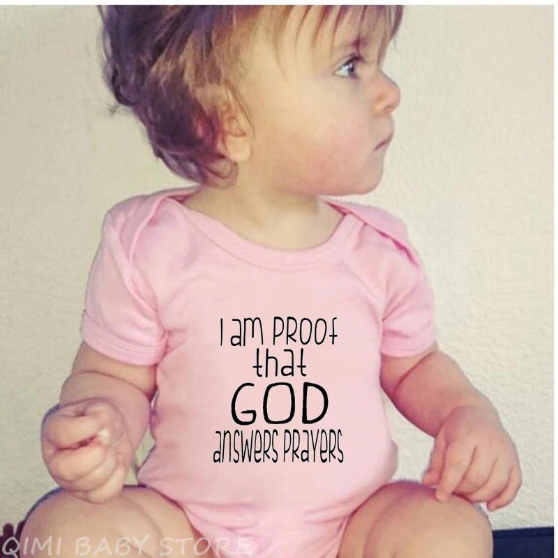 Cotton Newborn Toddler Infant Baby Girl Boy Clothes Summer Short Sleeve I Am Proof That God Answers Prayers Letter Bodysuit