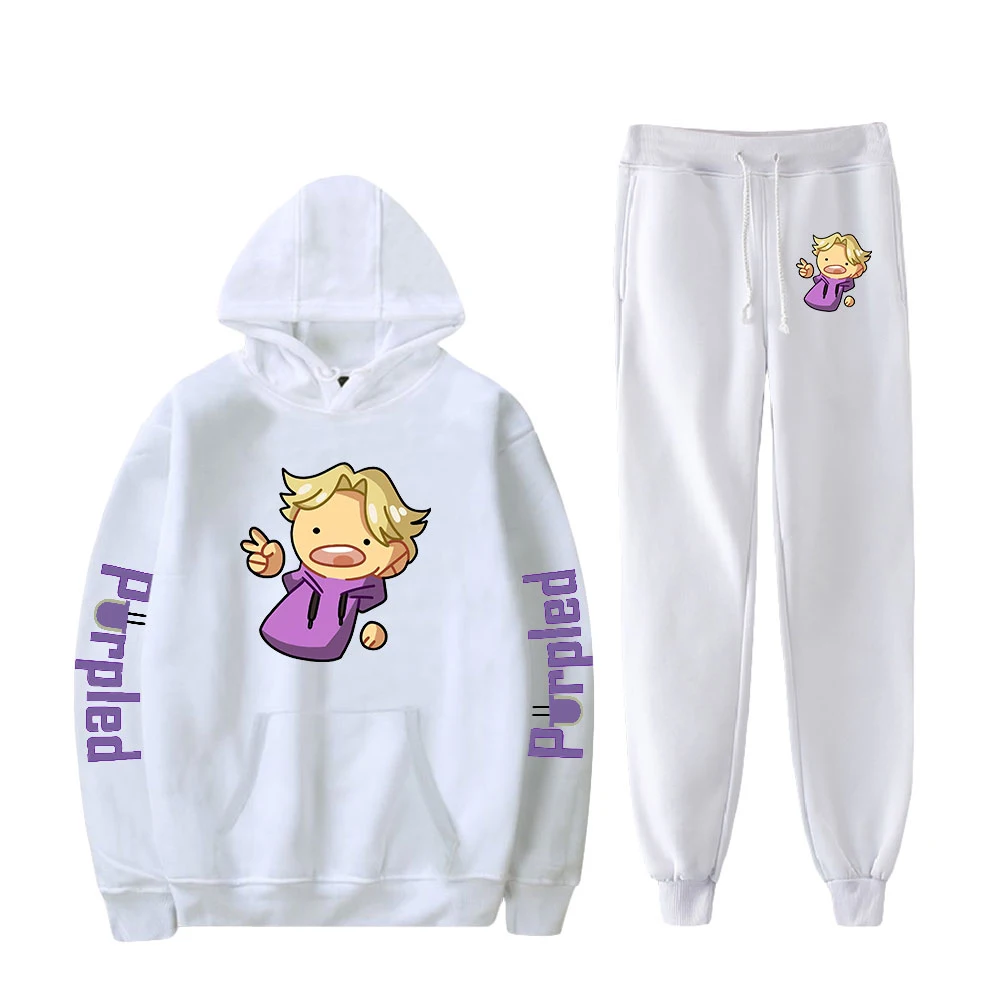 Purpled Print Fall Suit Hoodies Hooded Ankle Banded Pant Two Piece Set Street clothes the hoodies+pants