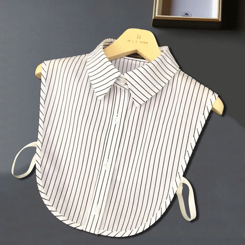 Camisa de cuello falso a rayas para mujer, cuello de solapa de algodón desmontable, cuello falso desmontable, camisa de media camisa para mujer,