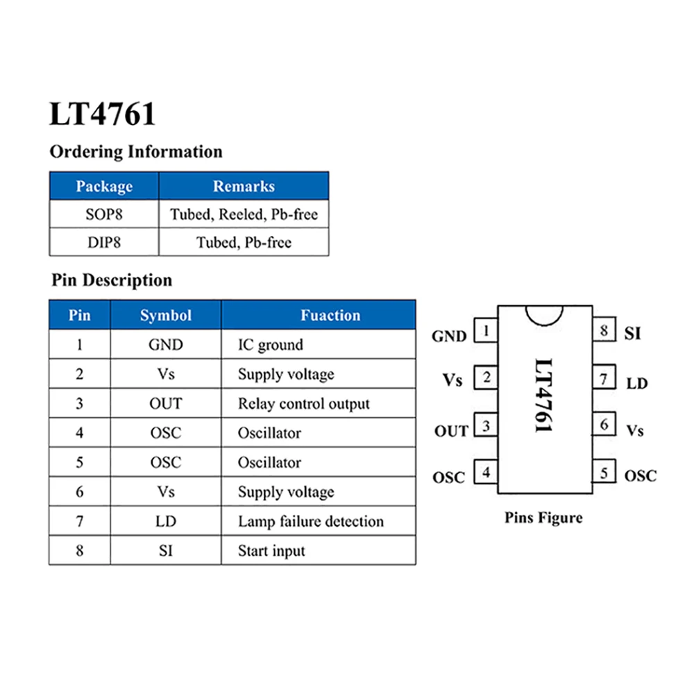Indicateur de Direction automobile, circuit intégré ASIC ic DIP8 U6043B LT4761