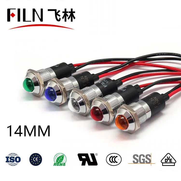 FILN Metal 14mm 12v 24v 220v 110v good price pilot lamp Distribution box led indicator lights with wire