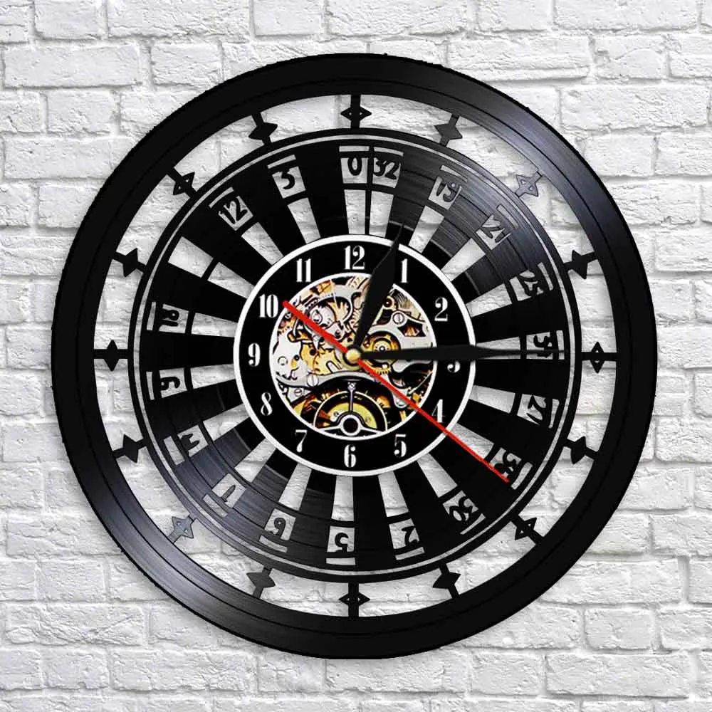 Casino Roulette Wheel Gamble Vinyl Record Wall Clock For Bar Pub Game Room Club Las Vegas Artwork Retro Music Album LP Clock