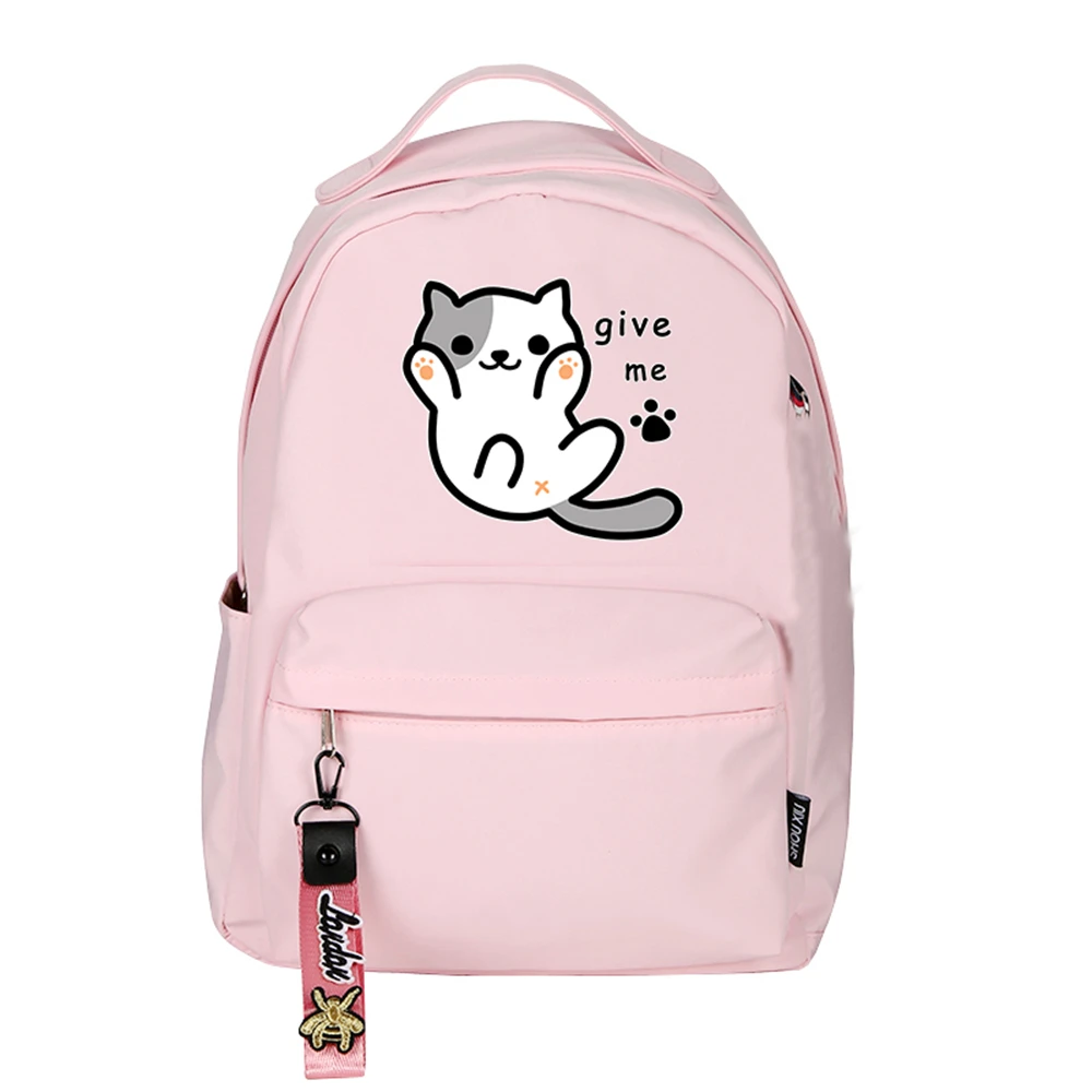 High Quality Neko Atsume Women Cat Backpack Kawaii Cute Bagpack Pink School Bags Cartoon Travel Backpack Laptop Daypack