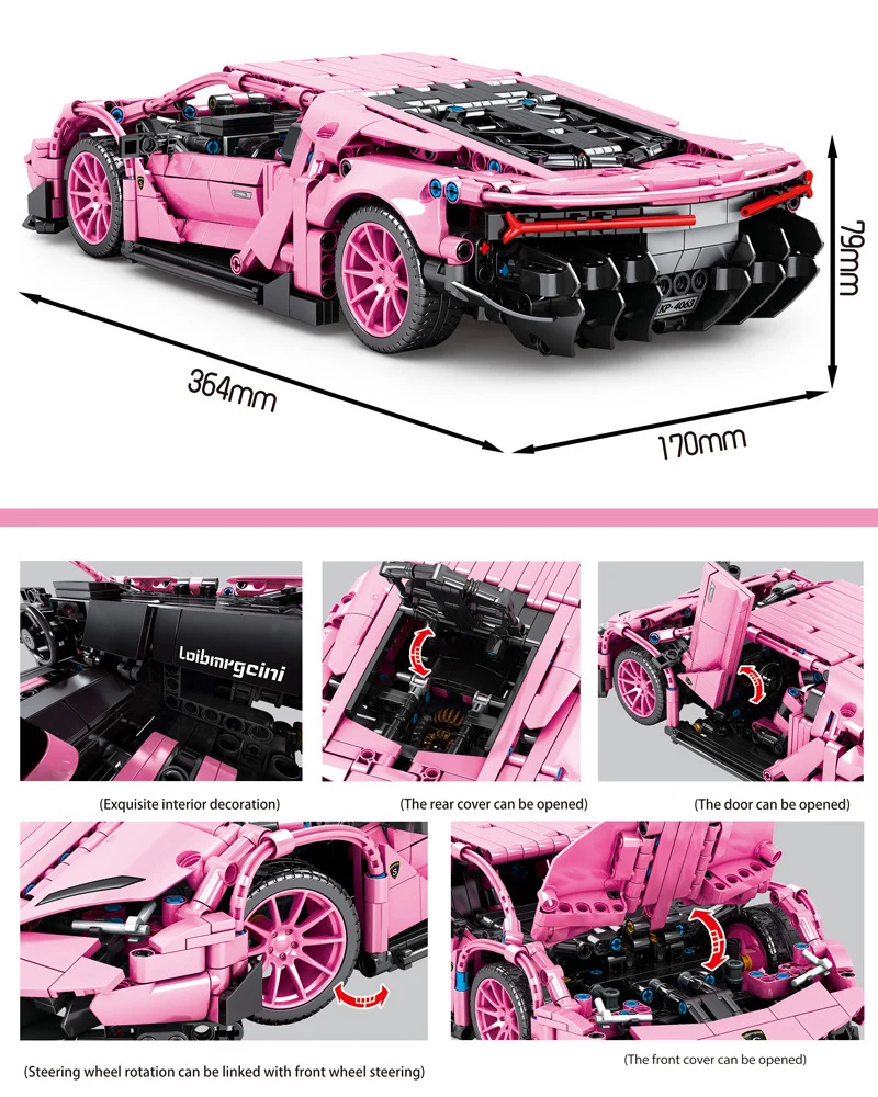 1:14 Scale RC Super Sport Car Technical Build Block Pink Centenario Radio 2.4Ghz Remote Control Vehicle Brick Supercar Toy