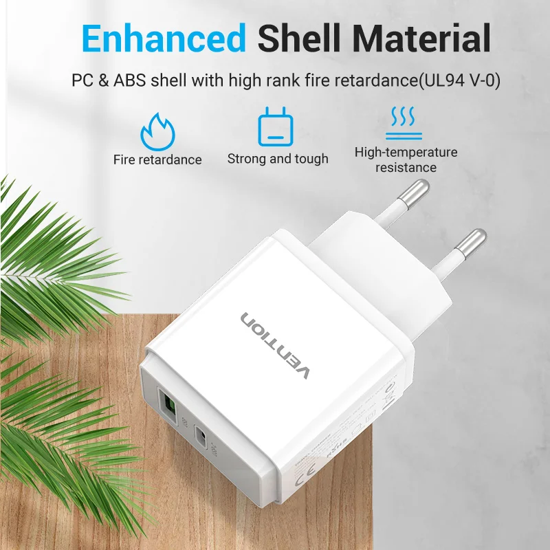 شاحن Vention 38 وات USB سريع الشحن 4.0 3.0 Type C PD شحن سريع لشاحن iPhone 12 USB C مع شاحن الهاتف QC 4.0 3.0