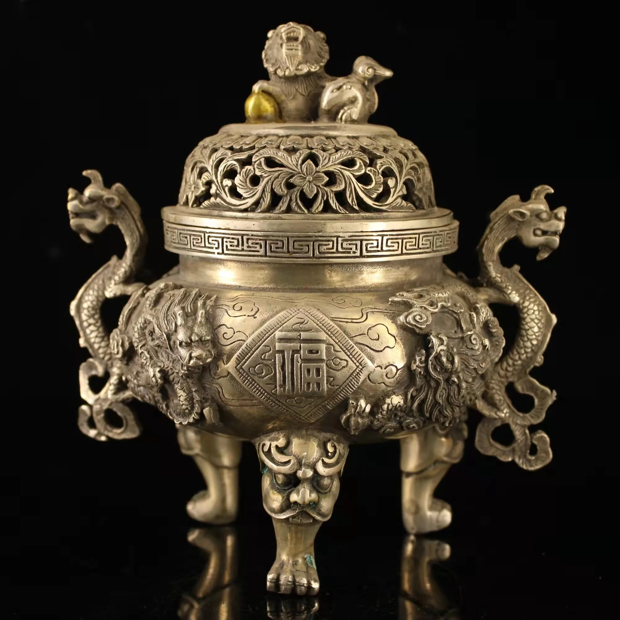 

Collectable Qing Dynasty (QianLong1722-1783)Silver buddha Incense Stove\Censer,Decoration,Free Shipping