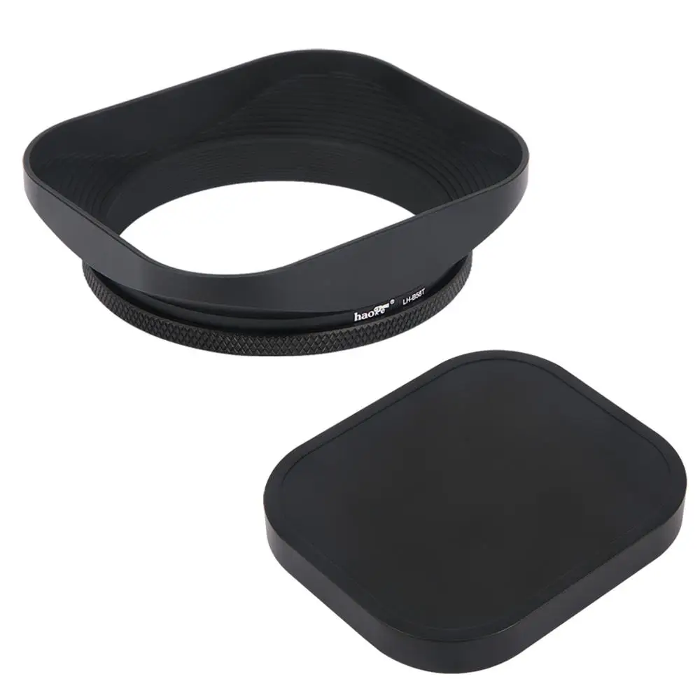 Haoge 58mm Square Metal Screw-in Lens Hood and Metal Cap are specially designed for all 58mm lens or filter thread Black