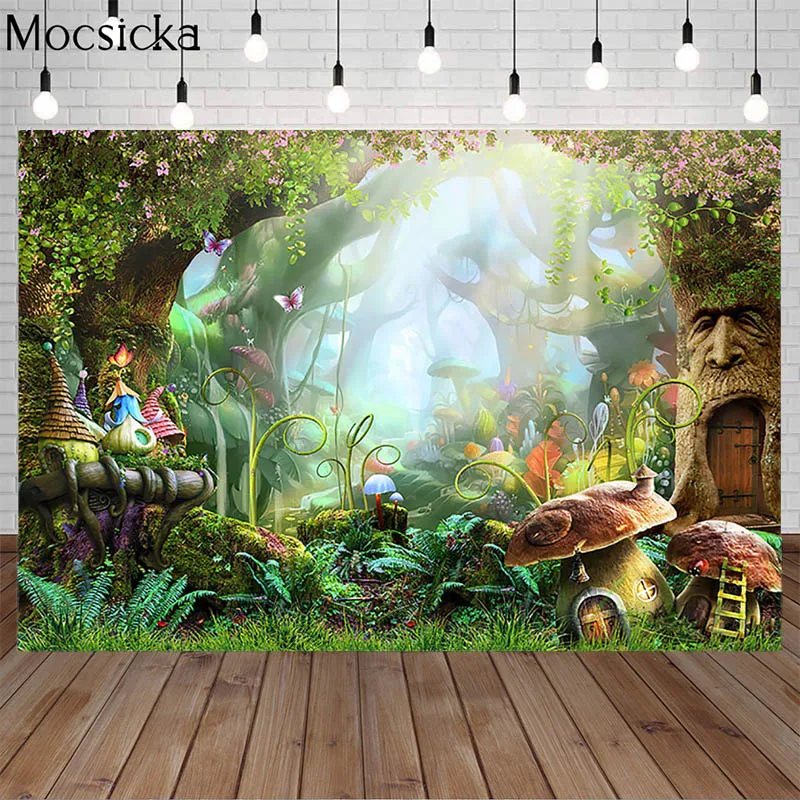 Hutan Peri Fotografi Latar Belakang Hutan Mimpi Bunga Pohon Rumah Jamur Wonderland Hutan Fotografi Latar Belakang Alat Peraga