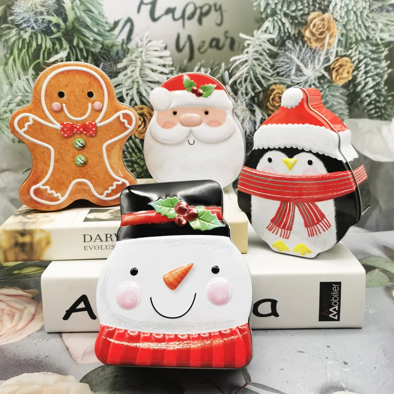 X10 Large Christmas Iron Box Gingerbread Man Santa Claus Tin Candy Chocolate Packing Box Cookie Iron Box Christmas Gifts Box