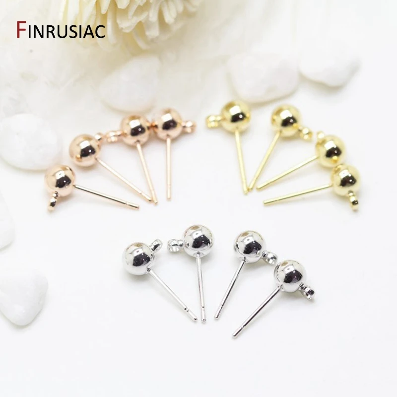 DIY handmade earrings accessories material brass metal 14K gold plated 3mm 4mm 5mm ball beads post earrings hook earring fitting
