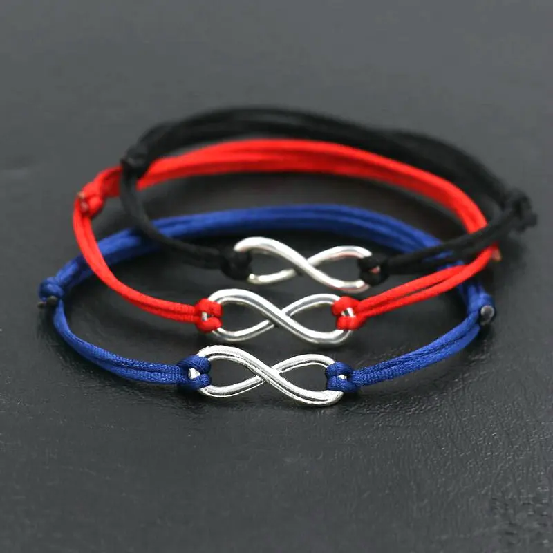 Simple Design Digital 8 Crosses Infinity Silver Color Bracelet Thin Red Rope Thread String Bracelets For Men Women Couples