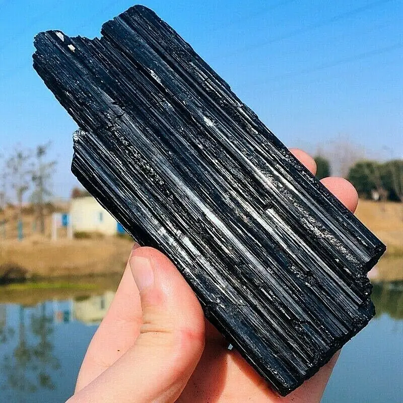 Natural Black Tourmaline Raw Stone Quartz Crystal Mineral Specimen Healing Home Office Demagnetization Decorative Energy Gem