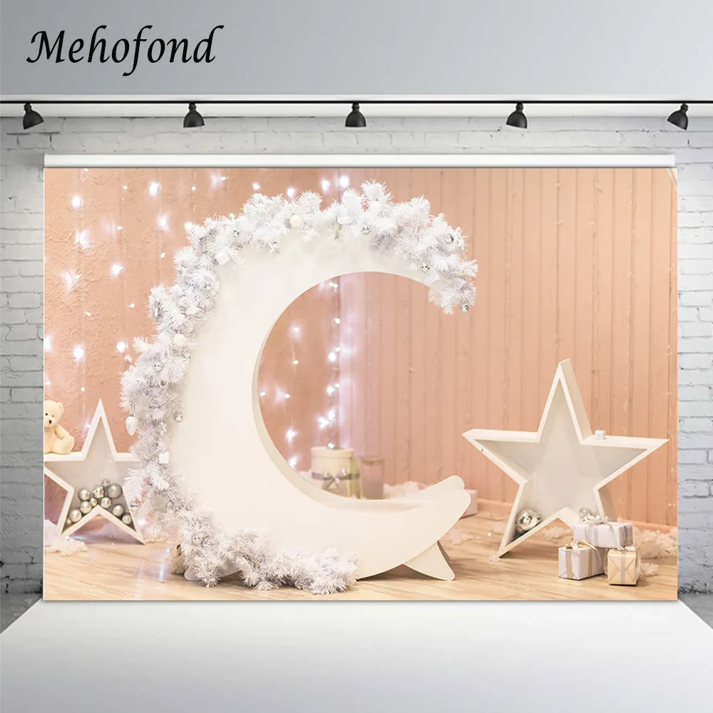 Mehofond-Fondo de fotografía para estudio fotográfico, telón de fondo con luz brillante, Luna blanca, estrella, retrato de recién nacido, regalo