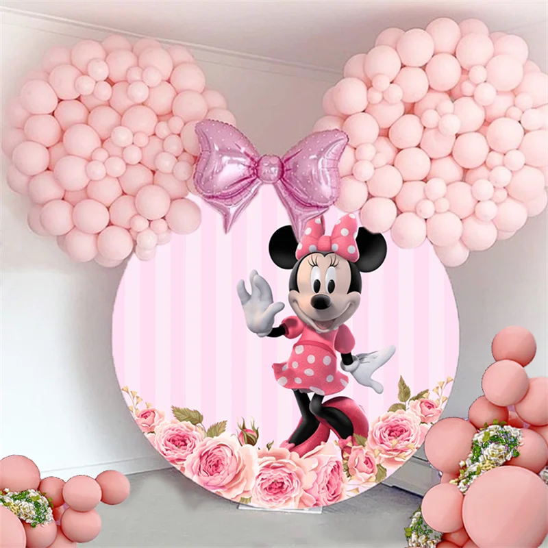 Disney Pink Minnie Mouse Theme Baby Shower Happy Birthday Party Decor Girl Party Supplies Decoration Customizable Background