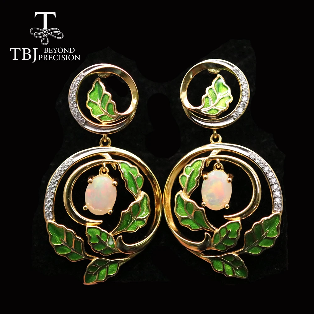 

Women's Unique Enamel Opal Clasp Big Earring 925 Sterling Silver natural gemstones Fine Jewelry for Party