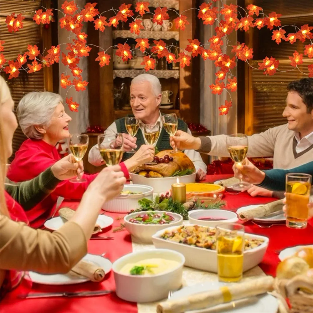 Fall Maple Leaves String Lights with Remote Thanksgiving Xmas Decorations Fall Garland Lights with 8 Lighting Modes and Timer