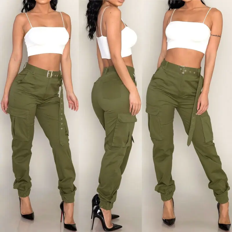 

Womens Army Casual Cargo Trousers Pant Combat Military Jogger Cargo Sports Pants