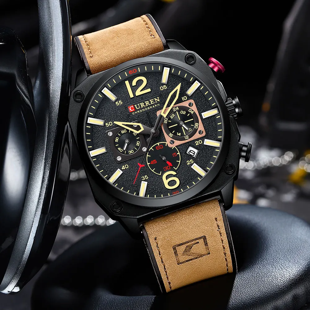 New CURREN Brand Watch Men Leather Sports Watches Men\'s Army Military Quartz Wristwatch Chronograph Male Clock Relogio Masculino