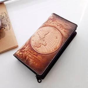 Show Only Not Sell     Women Middle Earth Map Wallets Bag Purses Men Long Clutch Vegetable Tanned Leather Wallet Free Design