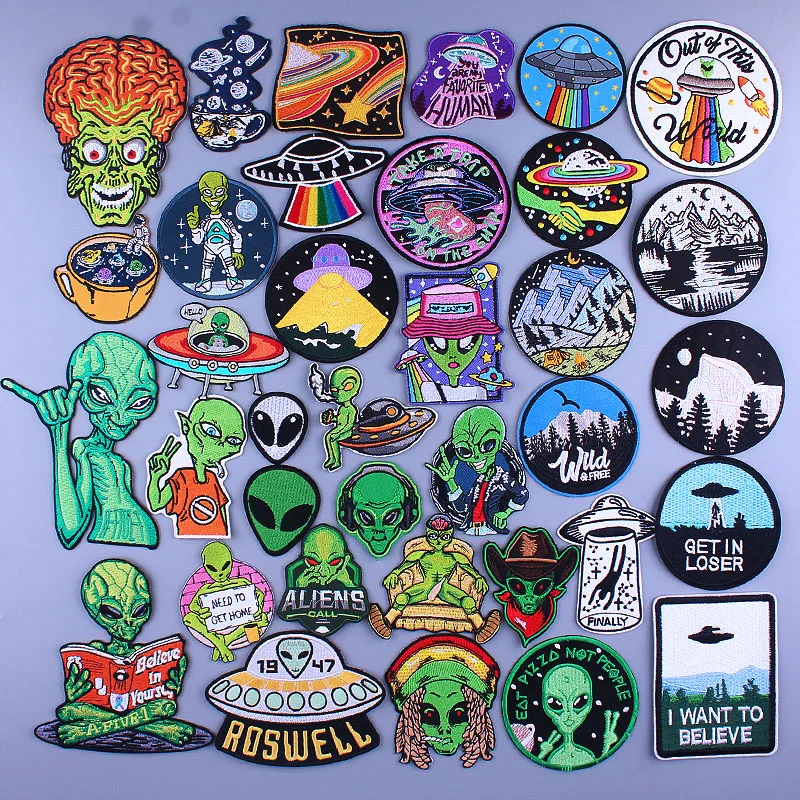 Space Travel Patch Iron On Patches For Clothing Stickers Sewing Patch Embroidered Patches On Clothes Alien UFO Stripe For Jacket