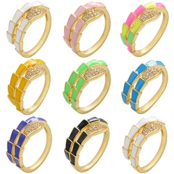 Gold color Enamel curled snake ring for women neon Dripping oil CZ crystal women opening ring jewelry wholesale VJ285