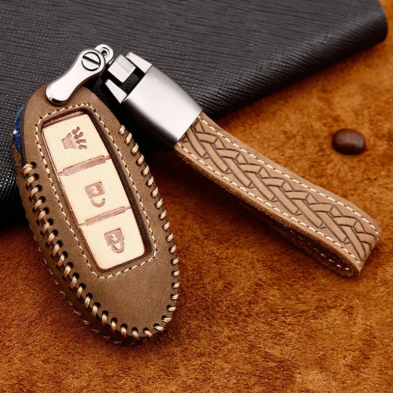 New 3 4  Button Leather Car Smart Remote Key Fob Holder Case Cover Shell For Nissan Infiniti QX 370Z Altima Cube GTR Accessories