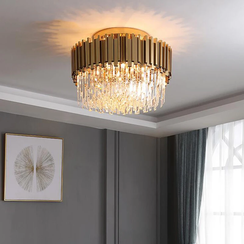 Circular simple post-modern lighting golden luxury atmosphere creative home bedroom restaurant hotel villa crystal ceiling lamp