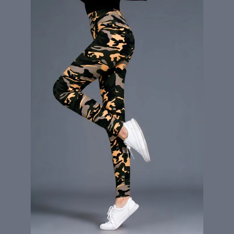 Workout Gym Leggings High Waist Skinny Camouflage Army Green Brushed High Elastic Slim Spring Autumn Women Casual Leggins pants