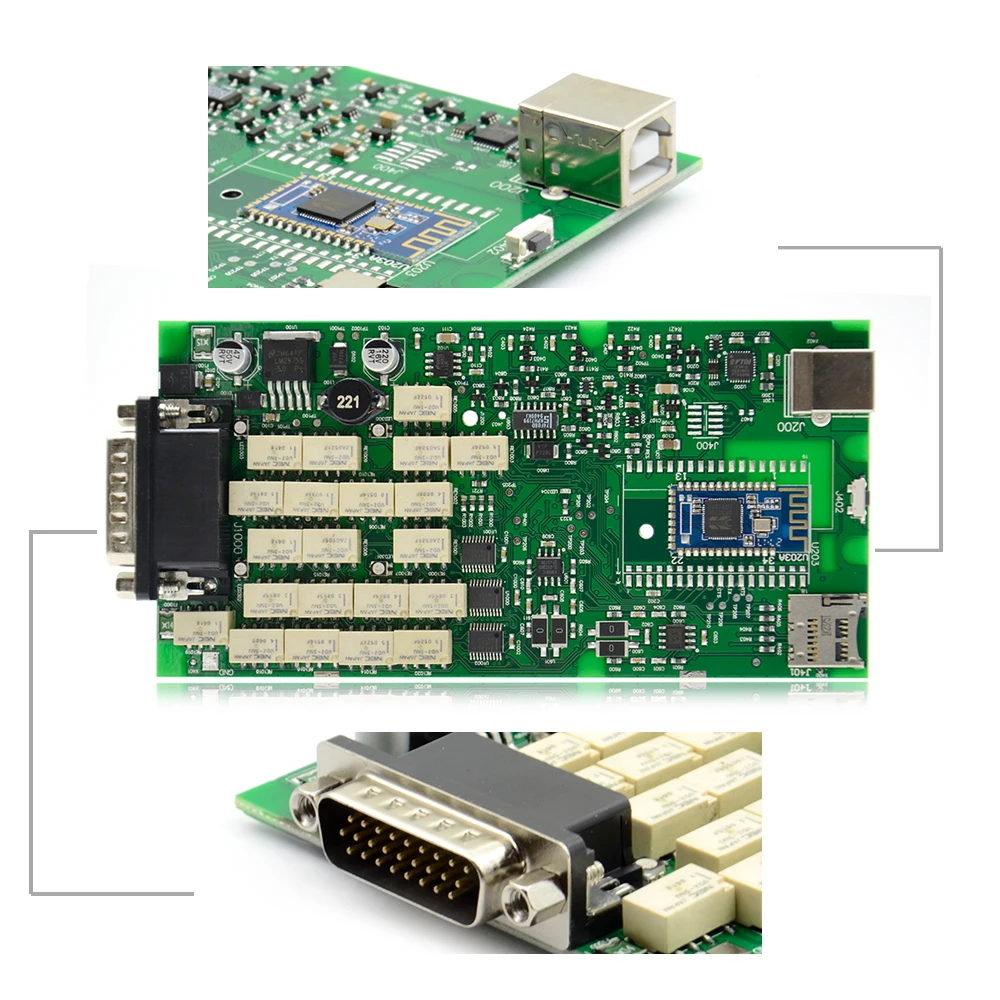 100% newest green relays Single Board PCB new vci With bluetooth 2017 version on cd with carton box ship free