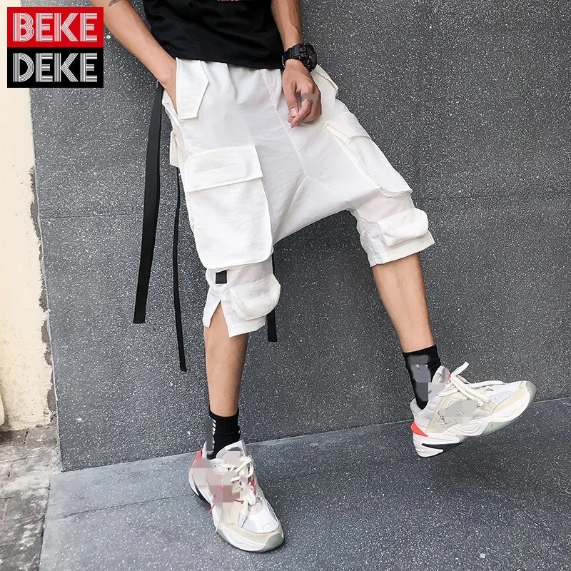 Casual Shorts Losse Knie Lengte Zomer Outdoor Cargo Hip Hop Zakken Fashion Vintage Solid Koreaanse Stijl Mannelijke Nieuwe High Street