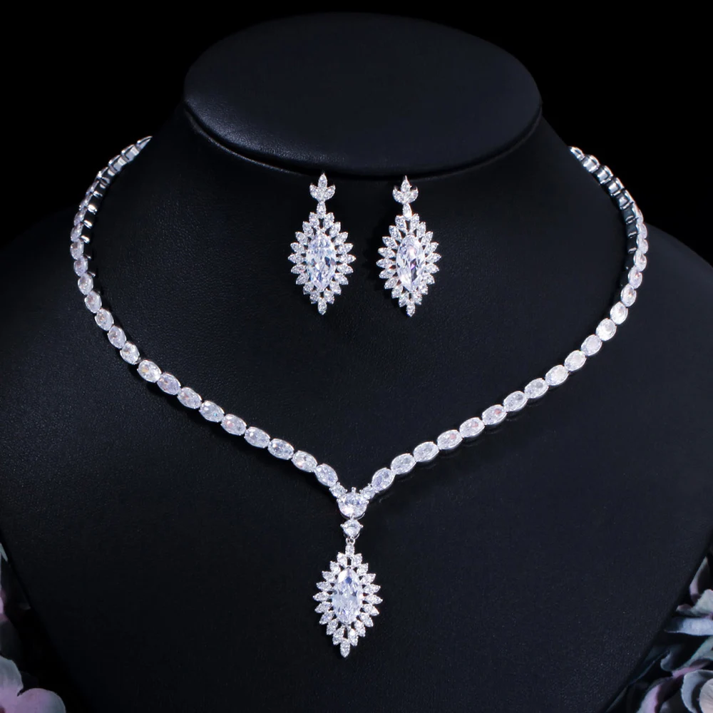 

CWWZircons Shiny African Dubai Cubic Zirconia Bridal Wedding Necklace Luxury Jewelry Sets for Brides Dress Accessories T559