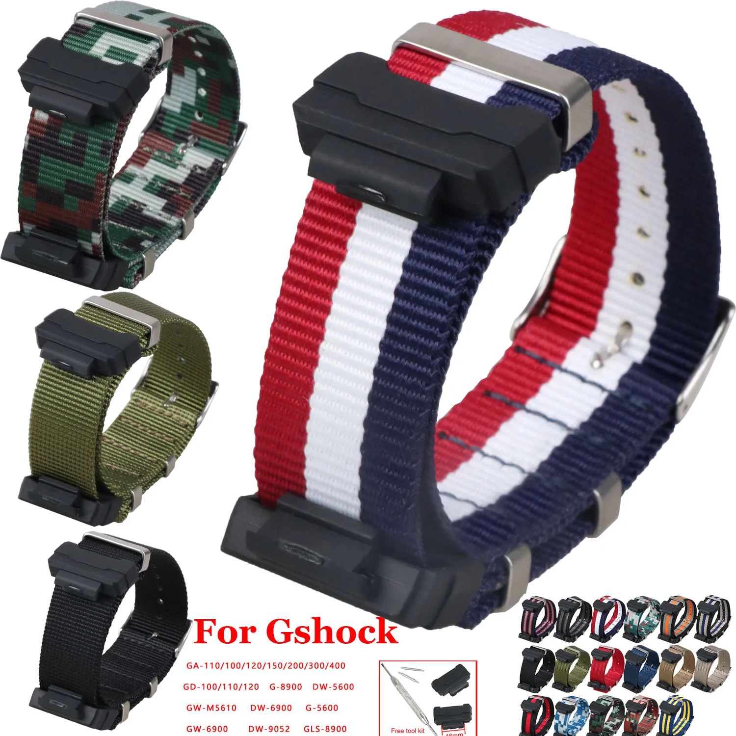 

Ремешок нейлоновый в полоску для Casio Gshock GA-110 300 GD120 DW6900 G-5600 GLS8900