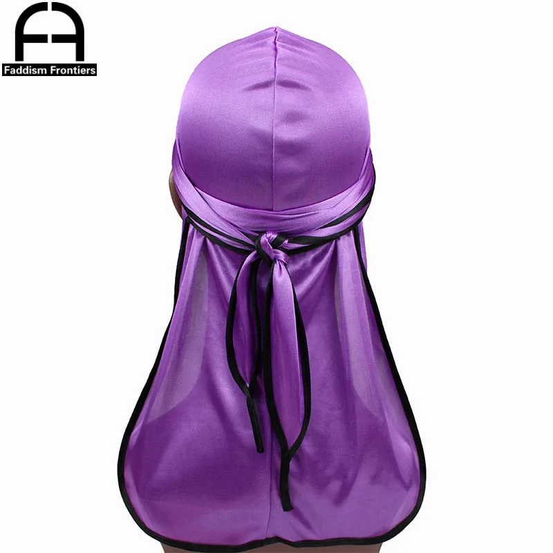 Unisex Männer Seidige Durag Schwarz Nähen Seide Durags Bandanas Für Männer Long Tail Doo Du Rag Wave Cap – Detail 10