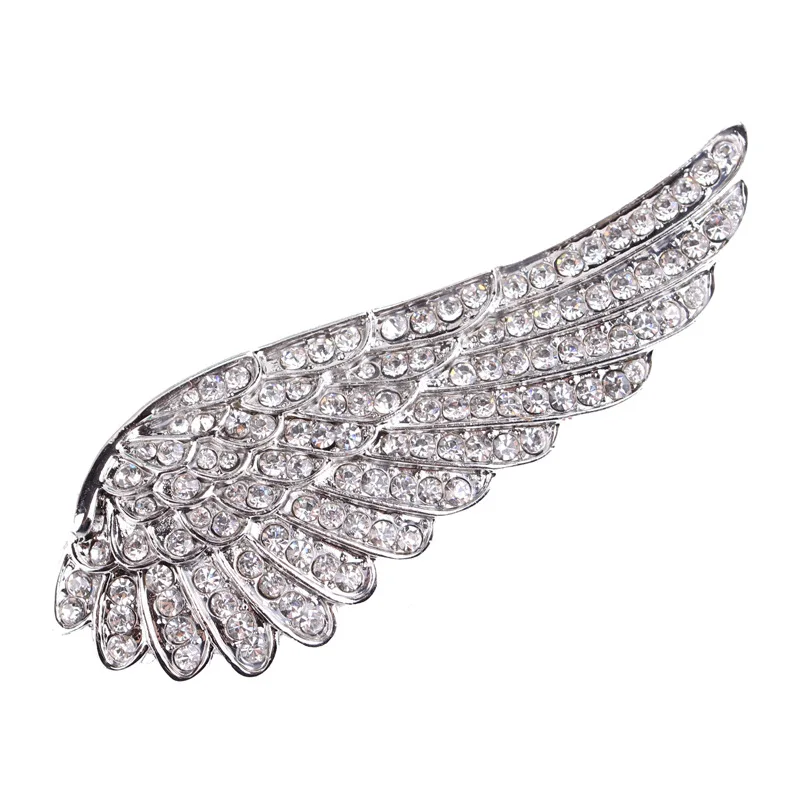 Luxury full rhinestone angel wings brooches coat hat bag accessories swan wings feather brooch pin unisex holiday gift