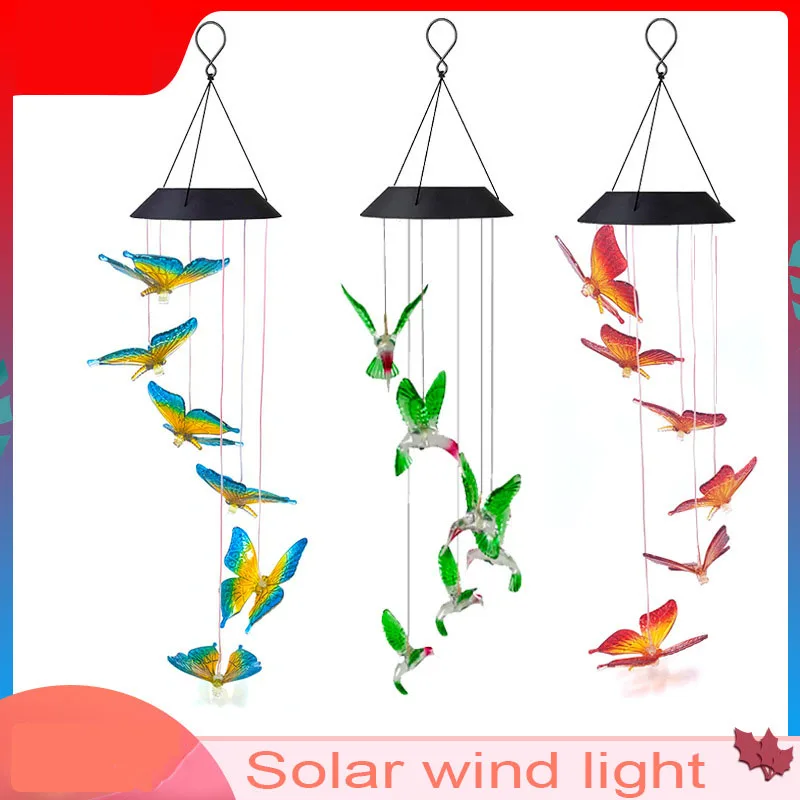 

LED Solar Wind Chime Lamp Outdoor Garden Lamp Hummingbird Butterfly Colorful Rice White Lamp Angel Decorative Landscape Lamp