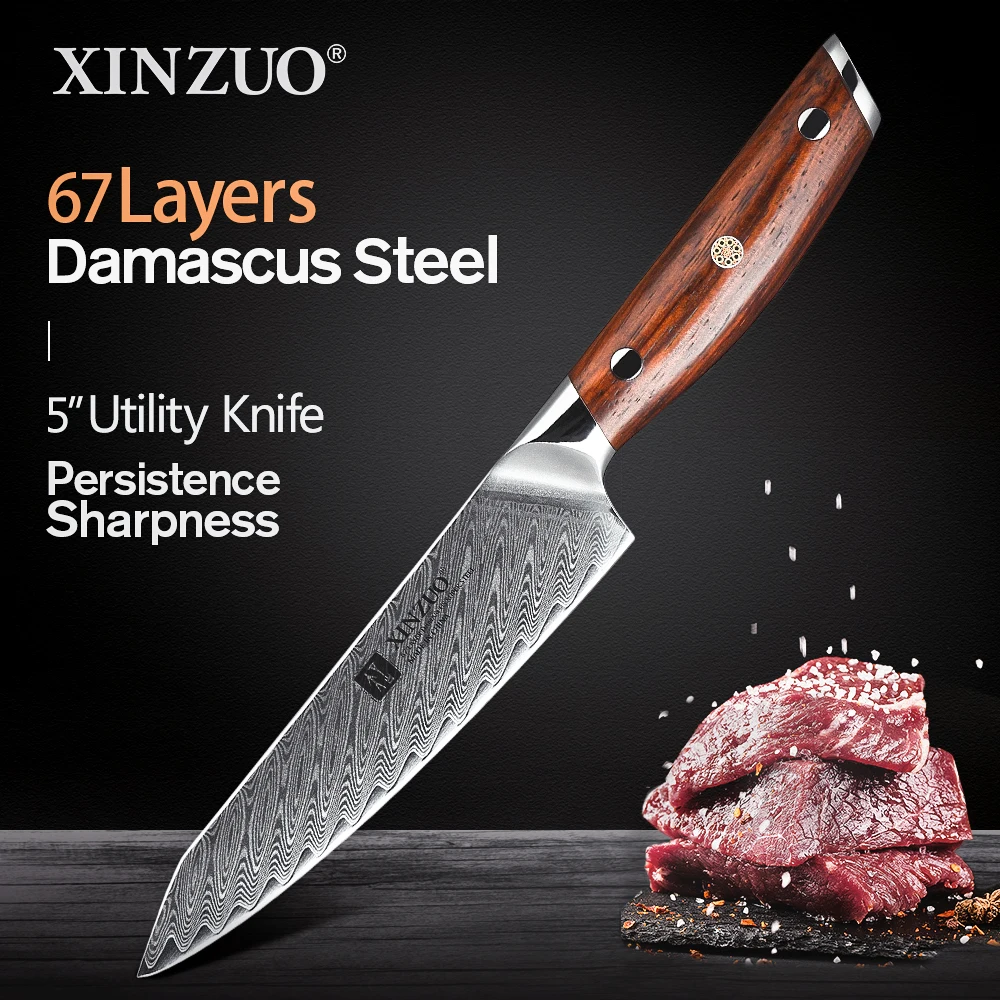 XINZUO 5'' Inch Utility Knife High Quality High Carbon Stainless Steel Japanese Series Damascus Steel New 5-in Kitchen Knife