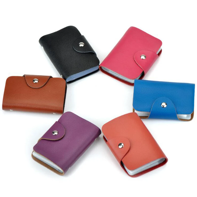 

New Fashion 26 Slots Genuine Leather Business Card Holder Organizer Hasp Men Bank Credit Card Case Bag Women ID Wallet