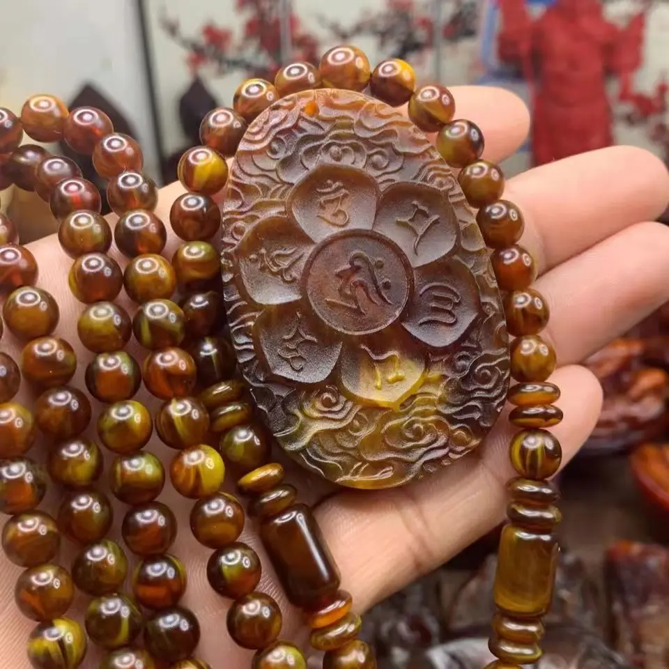 

Lotus Position Guanyin Ambergris Grey Amber Pendant Set with 7mm Neck Chain Handmade Meticulous Carved Lifelike Necklace Jewelry