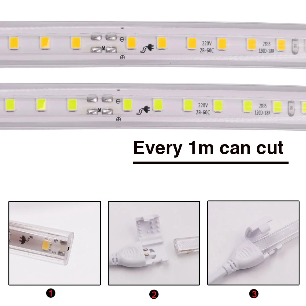 2835 Светодиодная лента 220 в 120 светодиодов/м IP67 водонепроницаемое внутреннее уличное украшение Холодный/теплый белый/синий гибкая лента веревка