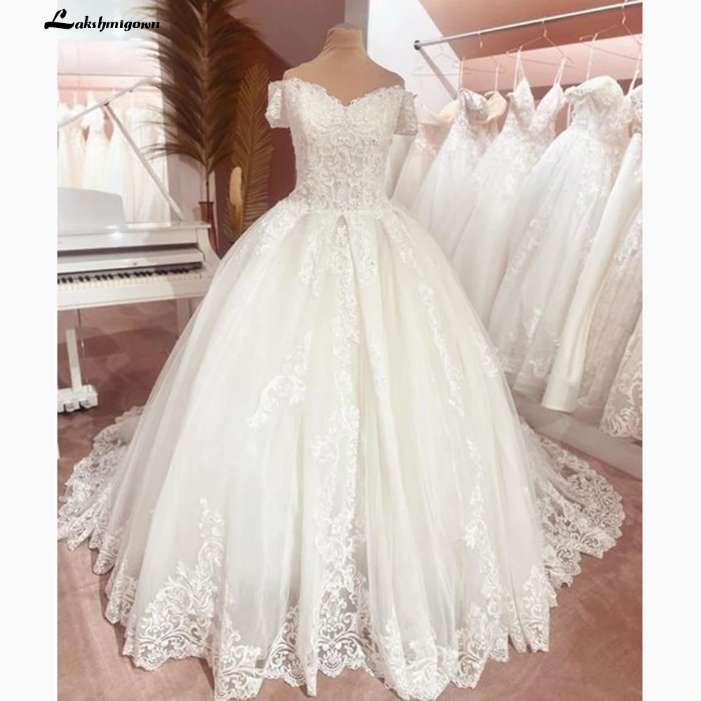 Ball Gown Lace Wedding Dresses for Women Soft Tulle Off the Shoulder Sleeveless Bridal Gown Trouwjurk Long Bridal Dress