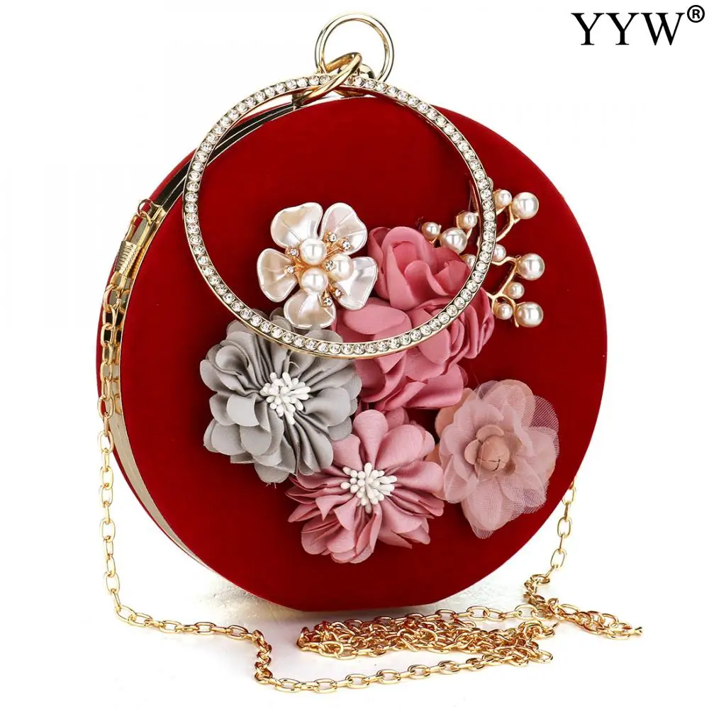 Floral Women Clutch Bag Evening Bag Rhinestone Design Exquisite Elegant Vintage For Ladies Girls Party Bag Round Purse Clutches