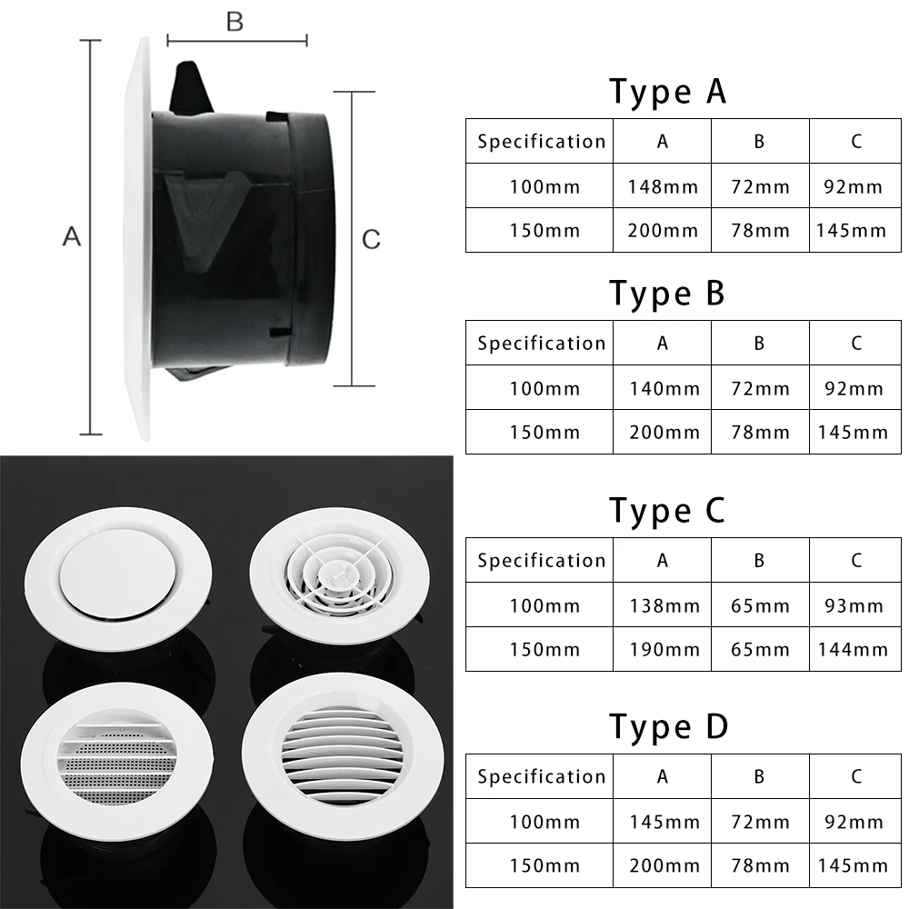 Round Air Vent Extract Valve Grille Diffuser Ducting Ventilation Cover 100/150mm Vents Cover Ventilation Grilles Air Circulation