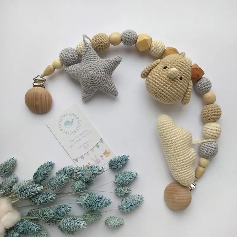 5 Pcs/Pack Handmade Crochet Woolen Beads Cartoon Animal DIY Pacifier Clip Chain Accessories Baby Teething Soother Decor Toys