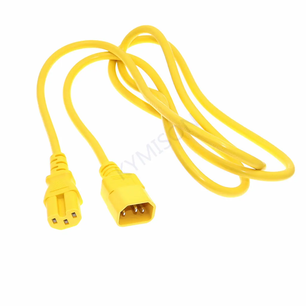 C14-C15 Power Cord, IEC 320 C14 Male To C15 Female Extension Cable 1.8m 6ft Black Yellow 10A 250V