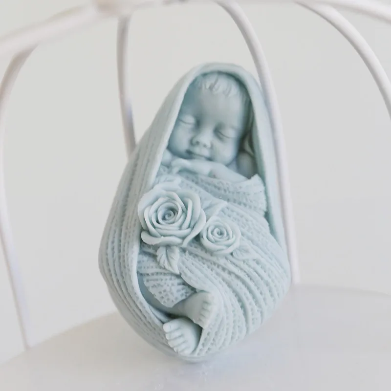 3D Rose Swaddle Baby Soap Molds Cute Angel Aromatherapy Gypsum Candle Epoxy Handmade Soap Cake Decoration Silicone Mold