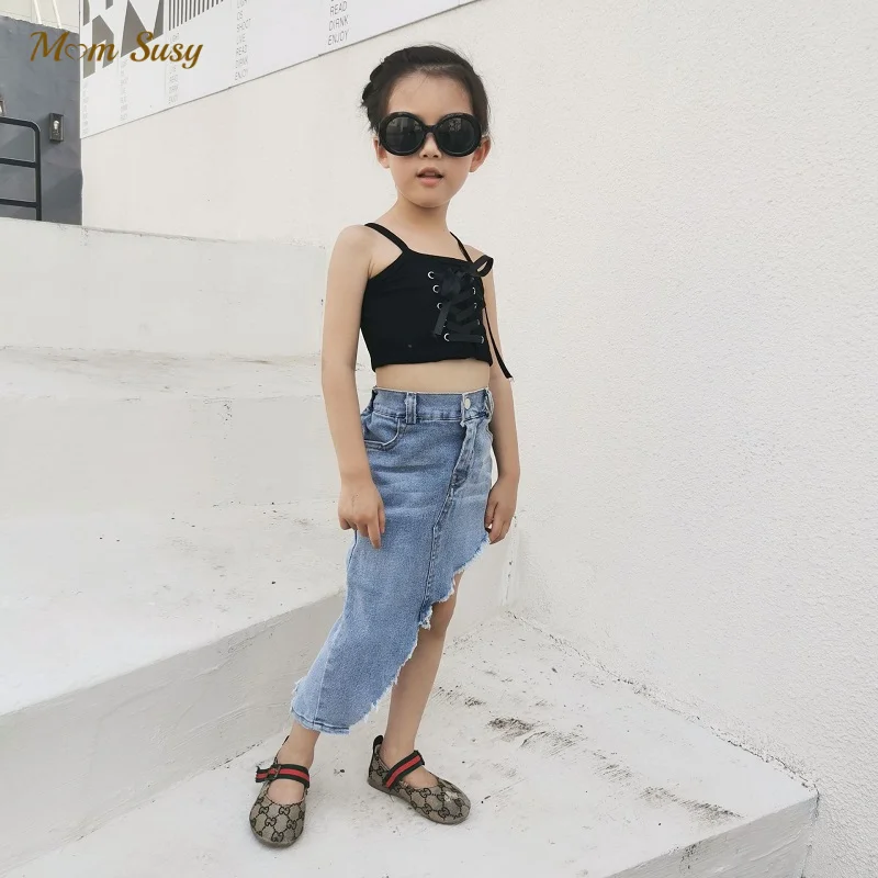 Fashion Baby Girl Jean Skirt Cotton Toddler Teen Girl Asymmetric Denim Skirt Casual Hot Design Summer Baby Clothes 2-12Y